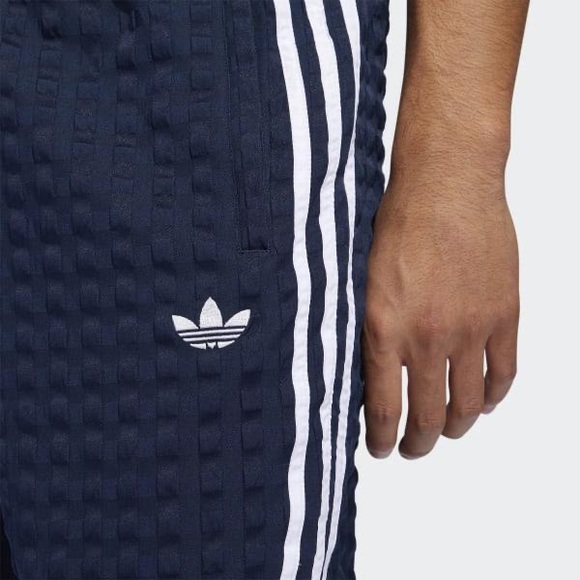 SOLD NEW w tag ADIDAS MED Banyan seersucker 3 stripe checker trackpant navy blue - Picture 11 of 12
